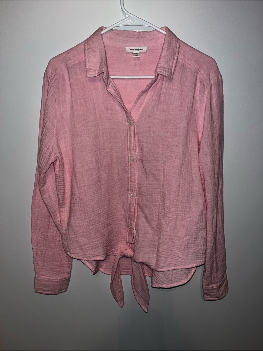 beachlunchlounge Pink Tie-Front cotton Button Shirt